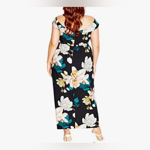 CITY CHIC FLORAL GLOW DRESS Floral Off-Shoulder Dress - Black and Teal NEW 20 - Picture 4 of 10